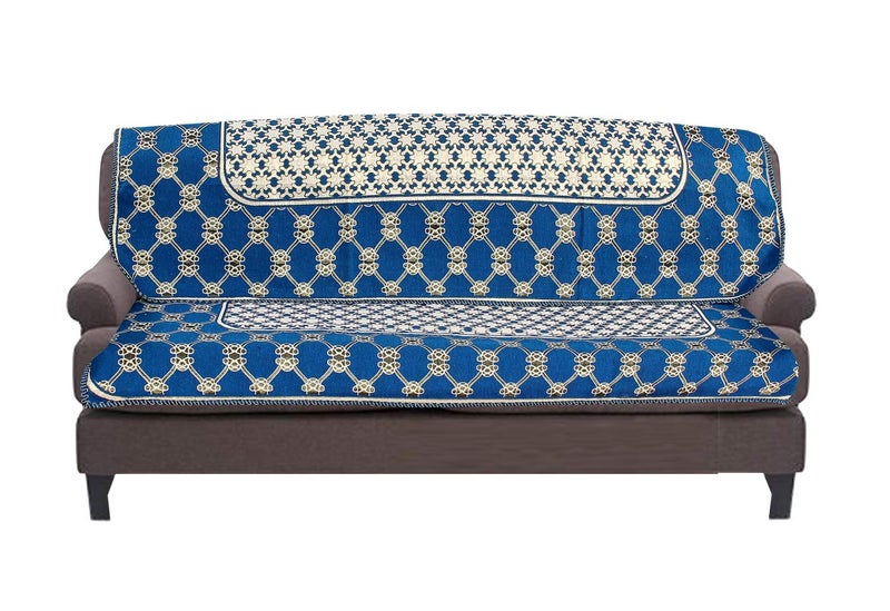 Nendle Luxurious Cotton Abstract Design 5 Seater Sofa Cover Set (Sky Blue, 6 Pieces) - Image 3