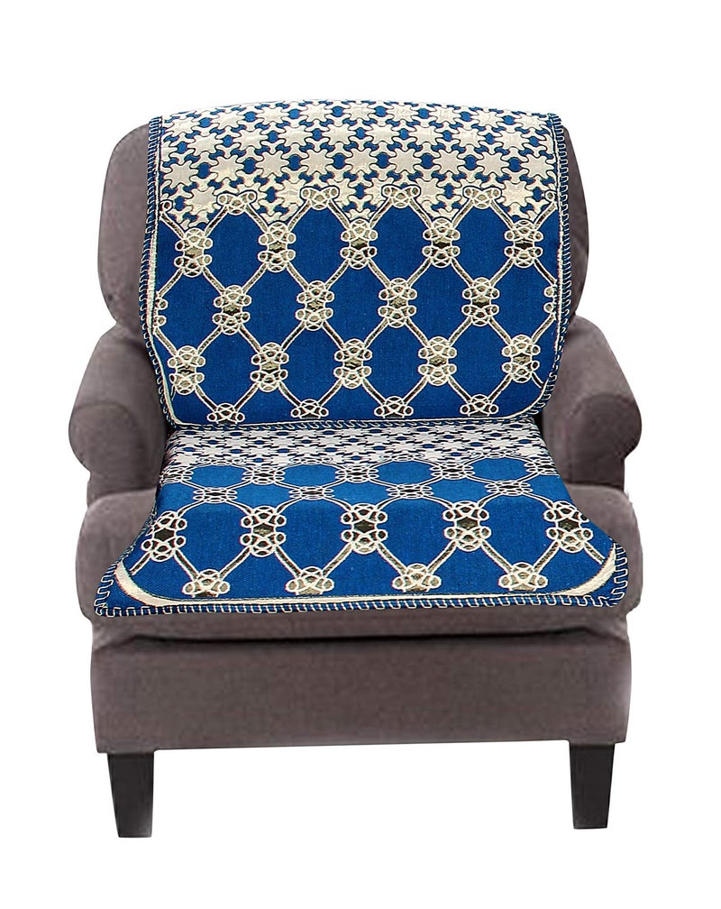 Nendle Luxurious Cotton Abstract Design 5 Seater Sofa Cover Set (Sky Blue, 6 Pieces) - Image 4