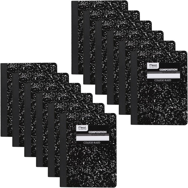 Mead Composition Notebooks, 12 Pack, College Ruled Paper, 9-3/4" x 7-1/2", 100 Sheets per Comp Book, Black Marble (72938) - Image 1