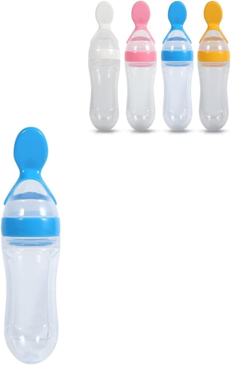 ديروفان زجاجة رضاعة سيليكون قابلة للضغط من ديروفان مع ملعقة - موزع طعام محمول خالٍ من مادة BPA بسعة 90 مل للأطعمة المهروسة والأرز والحليب والمكملات الغذائية - ملعقة تغذية بيد واحدة - Image 1