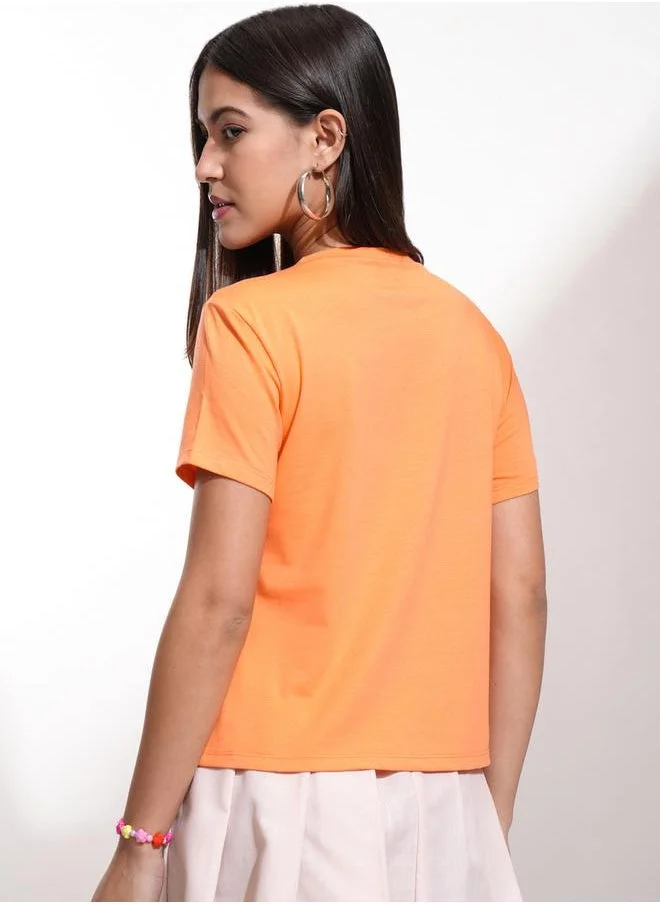 Tokyo Talkies Tokyo Talkies Solid Round Neck Cotton Regular Fit T-Shirt