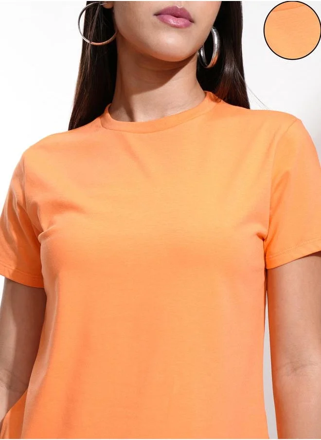 Tokyo Talkies Tokyo Talkies Solid Round Neck Cotton Regular Fit T-Shirt