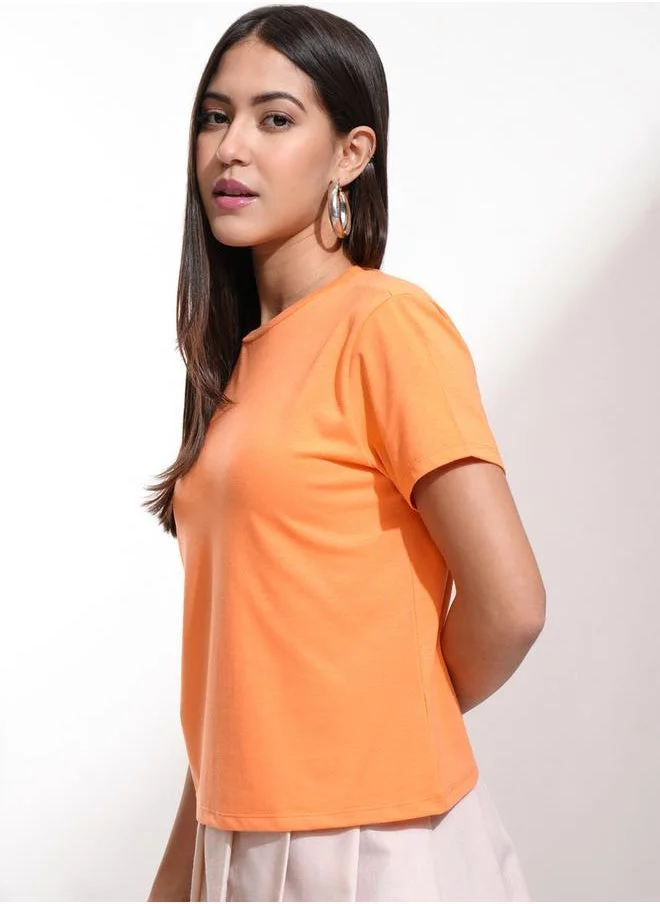 Tokyo Talkies Tokyo Talkies Solid Round Neck Cotton Regular Fit T-Shirt