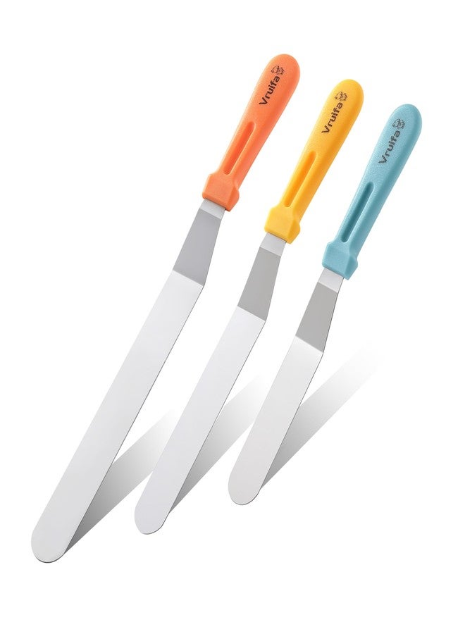 VRUIFA 3PCS Offset Spatulas, Icing Spatula for Cake Decorating and Frosting, with Ergonomic PP Handle, Dishwasher Safe (6",8",10") - Image 1