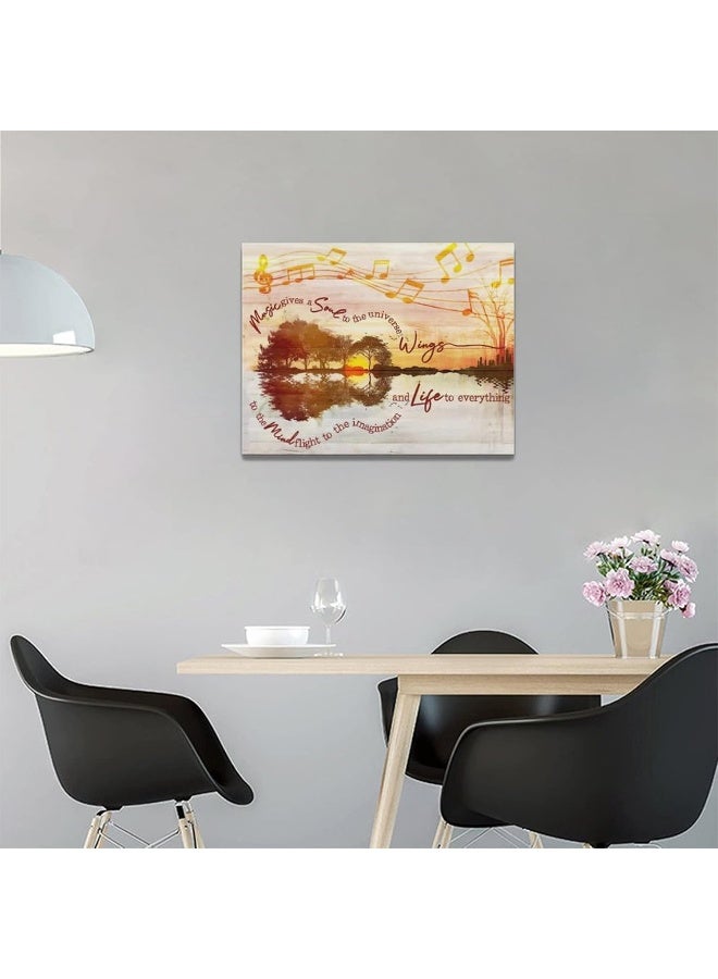 exroozy Music Wall Art Guitar Wall Decor Rustic Musical Note Pictures Painting Lake Artwork Farmhouse Canvas Home Decor Framed for Bathroom Bedroom Living Room Classroom 12"x16" - Image 3