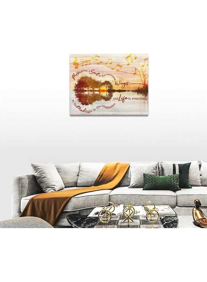 exroozy Music Wall Art Guitar Wall Decor Rustic Musical Note Pictures Painting Lake Artwork Farmhouse Canvas Home Decor Framed for Bathroom Bedroom Living Room Classroom 12"x16" - Image 4