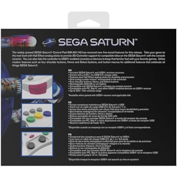 Retro Bit SEGA SATURN 2.4GHZ PRO WIRELESS CONTROLLER NINTENDO SWITCH - SATURN AND USB RECEIVER INCLUDED - WHITE EDITION - Image 3