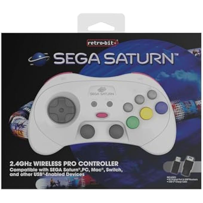 Retro Bit SEGA SATURN 2.4GHZ PRO WIRELESS CONTROLLER NINTENDO SWITCH - SATURN AND USB RECEIVER INCLUDED - WHITE EDITION - Image 2