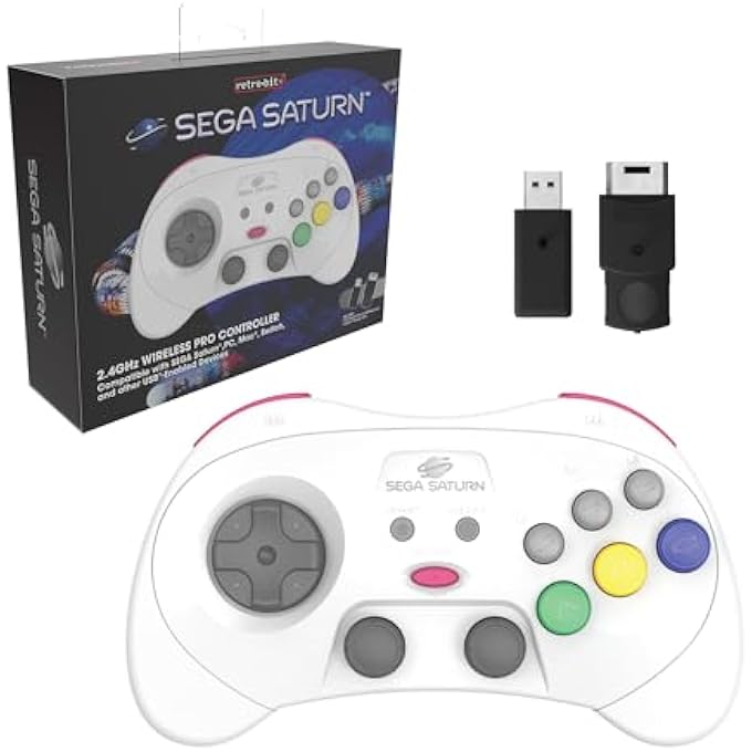 Retro Bit SEGA SATURN 2.4GHZ PRO WIRELESS CONTROLLER NINTENDO SWITCH - SATURN AND USB RECEIVER INCLUDED - WHITE EDITION - Image 1