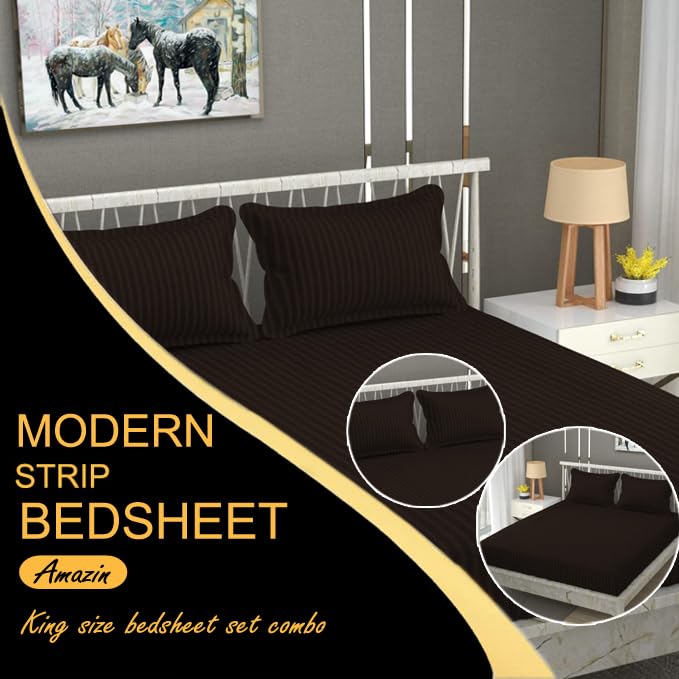 FRESH FROM LOOM Microfiber Wrinkle Resistant | Soft Skin Safe | Breathable Queen Size Flat Solid Bedsheets | Hotel & Home | Double Bedsheet Set with 2 Pillow Covers (95x90 Inches Coffee), 144 TC - Image 2