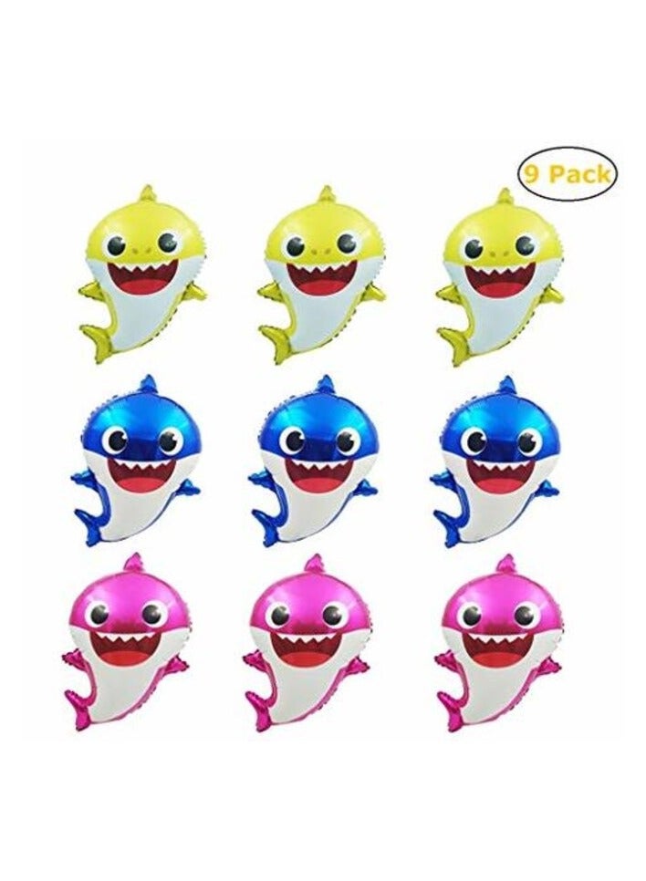 Promass 9 Pack Shark Balloons Baby Shower Cute Shark Balloons Helium Foil Color Balloons For Kids Birthday Party Decorations - Image 1