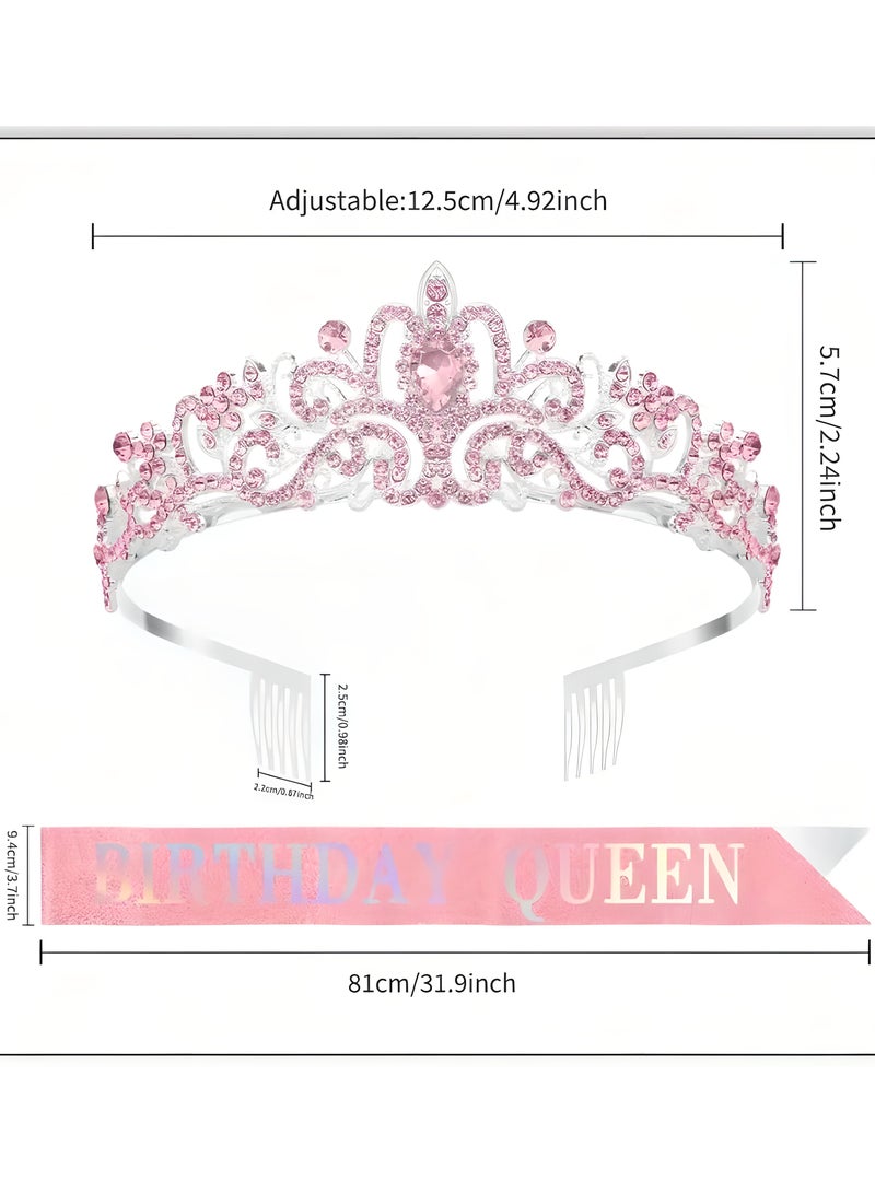 LIXADA 2Pc/Set Birthday Tiaras For Women, Princess Crown Tiara, Happy Birthday Crowns For Women, Birthday Crown For Girls Birthday Sash, Happy Birthday Decorations Ribbon Sash For Women, Birthday Accessories, Gift for Kids Age 3+ - Image 2