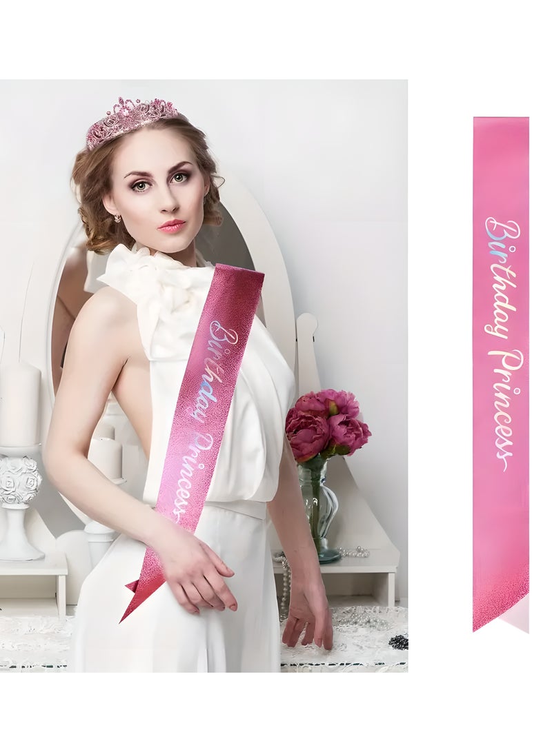 LIXADA 2Pc/Set Birthday Tiaras For Women, Princess Crown Tiara, Happy Birthday Crowns For Women, Birthday Crown For Girls Birthday Sash, Happy Birthday Decorations Ribbon Sash For Women, Birthday Accessories, Gift for Kids Age 3+ - Image 3