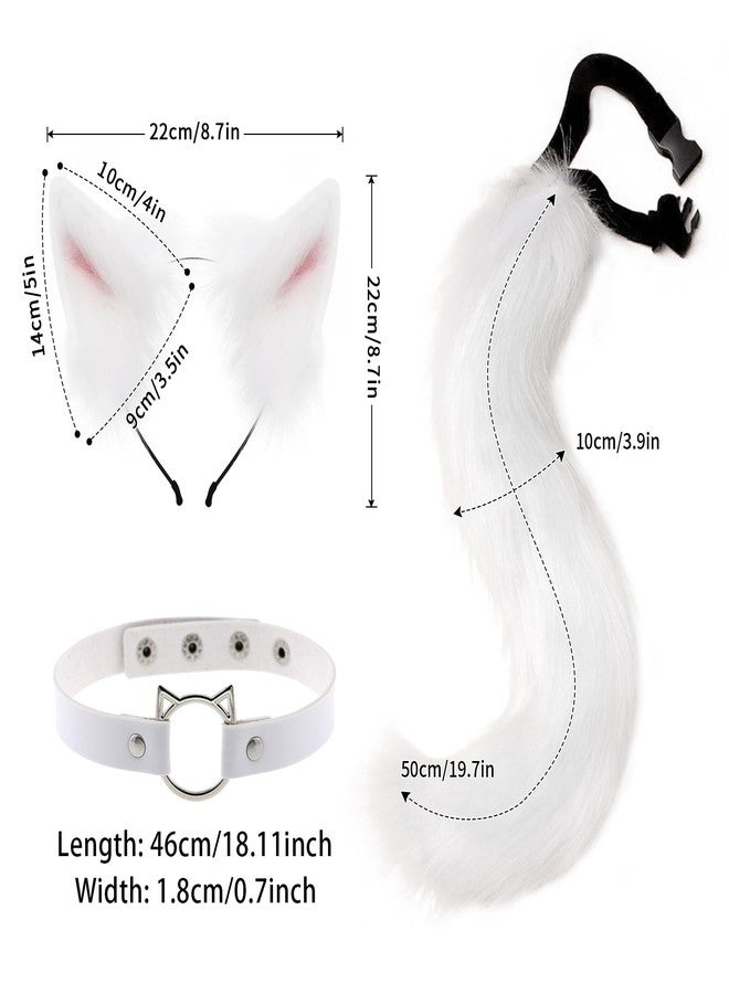 hbbhml Furry Animal Cat Fox Tail Faux Fur Wolf Ear Headband Leather Neck Chocker Costume Set for Party Halloween Cosplay - Image 2