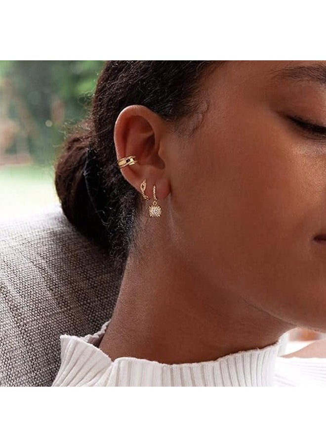 Mevecco Women Huggie Hoop Earrings Gold Ear Stud Cuff 14K Gold Filled Small Boho Beach Simple Delicate Handmade Hypoallergenic Jewelry Gift  - Image 2