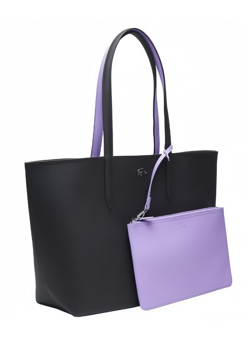 Lacoste Women's Double sided Two tone Large Capacity Handbag, Fashionable Multi functional, Black and Purple - Image 2