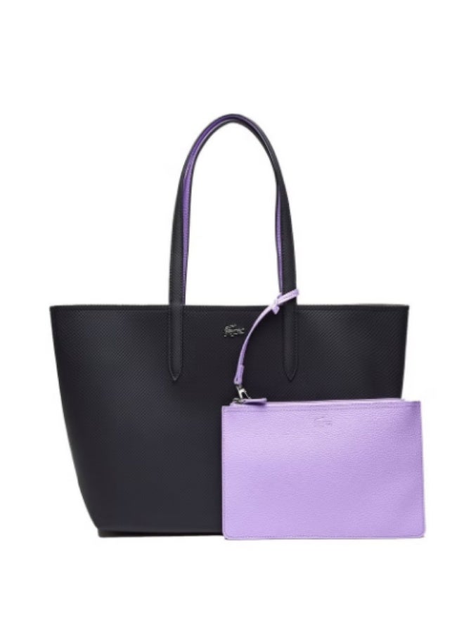 Lacoste Women's Double sided Two tone Large Capacity Handbag, Fashionable Multi functional, Black and Purple - Image 1