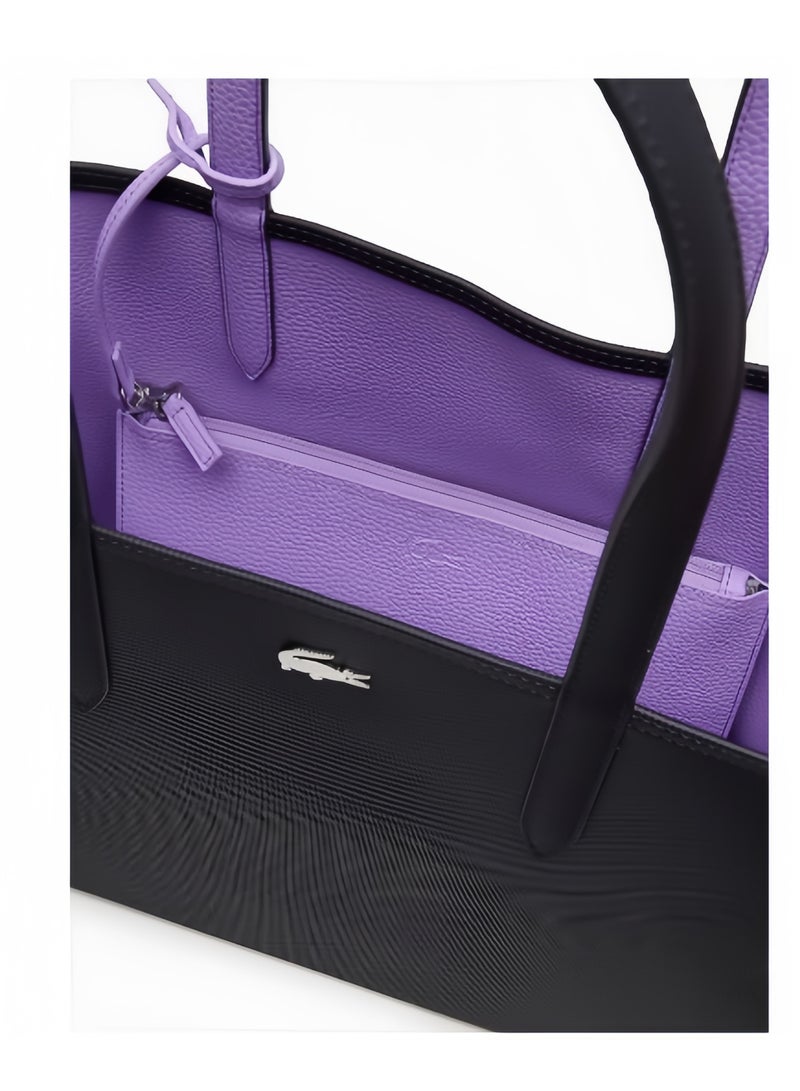 Lacoste Women's Double sided Two tone Large Capacity Handbag, Fashionable Multi functional, Black and Purple - Image 3