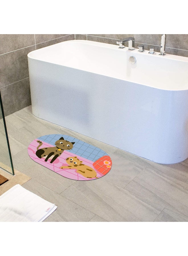 Status Contract Super Water Absorbent Soft Doormat, Quick Dry Dirt Barrier for Home, Bathroom, (38x 58cms) (1, Cat), Silicon, Multicolor, Oval - Image 3