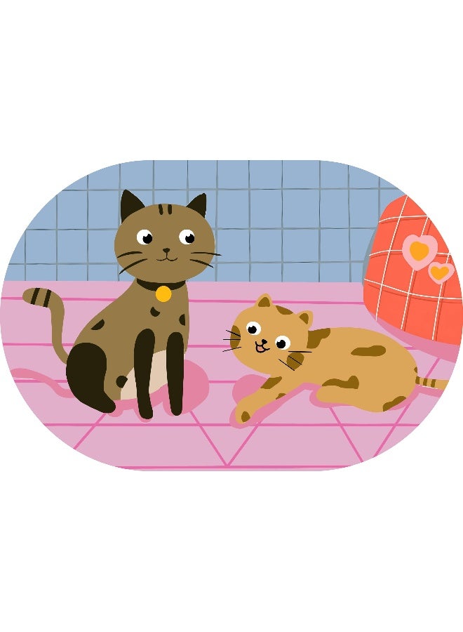 Status Contract Super Water Absorbent Soft Doormat, Quick Dry Dirt Barrier for Home, Bathroom, (38x 58cms) (1, Cat), Silicon, Multicolor, Oval - Image 1