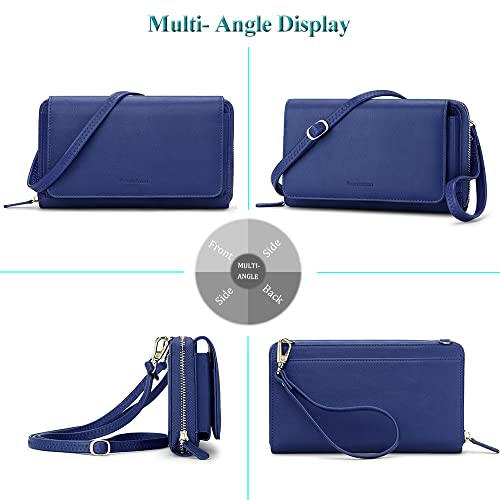Peacocktion RFID Wristlet Women's Wallets, Leather Women's Crossbody Handbags, Clutch Purses with Phone Pocket Zipper Navy Blue - Image 5