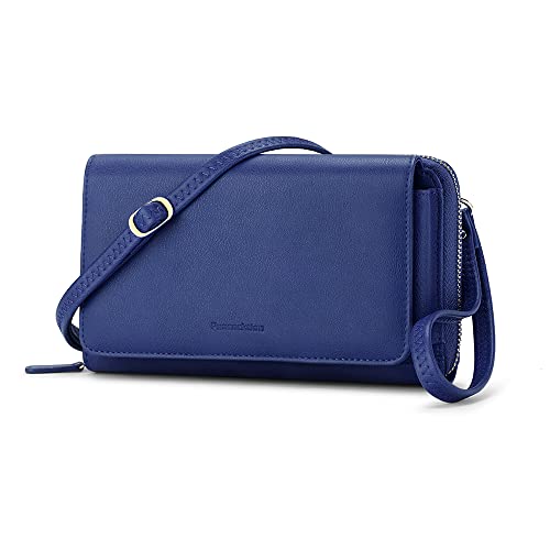 Peacocktion RFID Wristlet Women's Wallets, Leather Women's Crossbody Handbags, Clutch Purses with Phone Pocket Zipper Navy Blue - Image 1