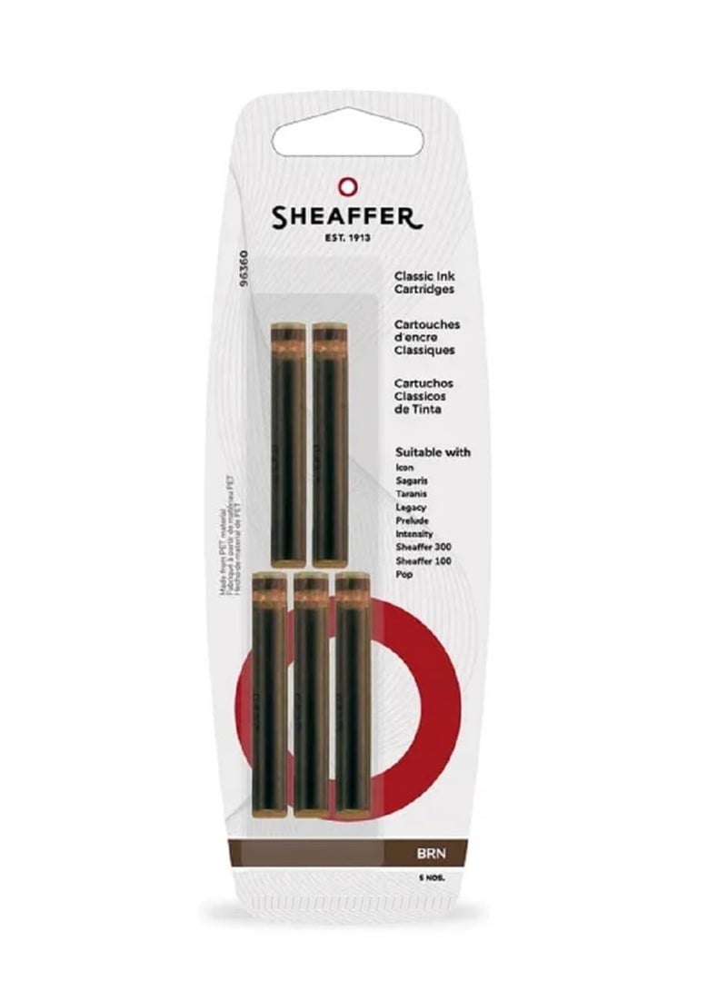 5-Piece Classic Fountain Pen Ink Cartridges Brown Ink