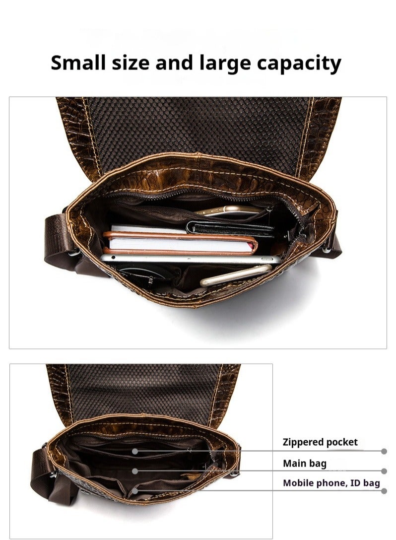 Genuine leather men's shoulder bag, flap crossbody bag, handmade crocodile pattern, casual shoulder bag,sling bag for men leather - Image 2
