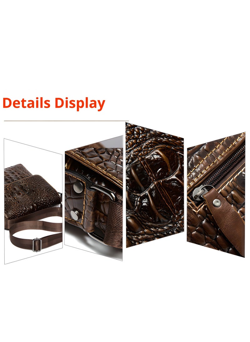 Genuine leather men's shoulder bag, flap crossbody bag, handmade crocodile pattern, casual shoulder bag,sling bag for men leather - Image 3