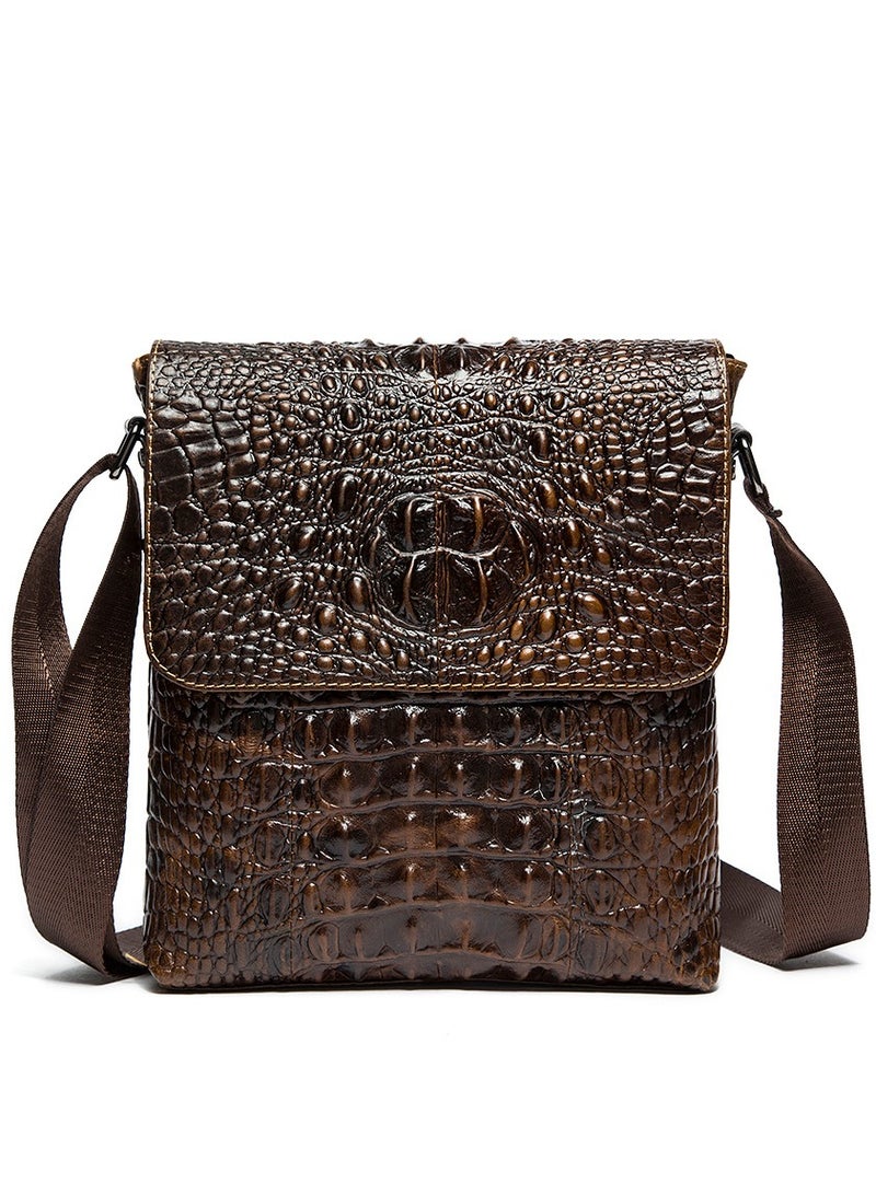 Genuine leather men's shoulder bag, flap crossbody bag, handmade crocodile pattern, casual shoulder bag,sling bag for men leather - Image 1