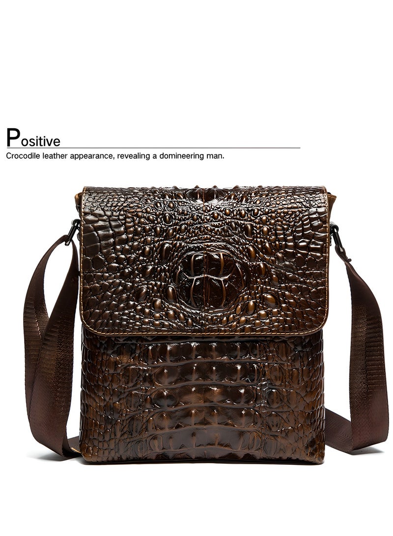 Genuine leather men's shoulder bag, flap crossbody bag, handmade crocodile pattern, casual shoulder bag,sling bag for men leather - Image 5