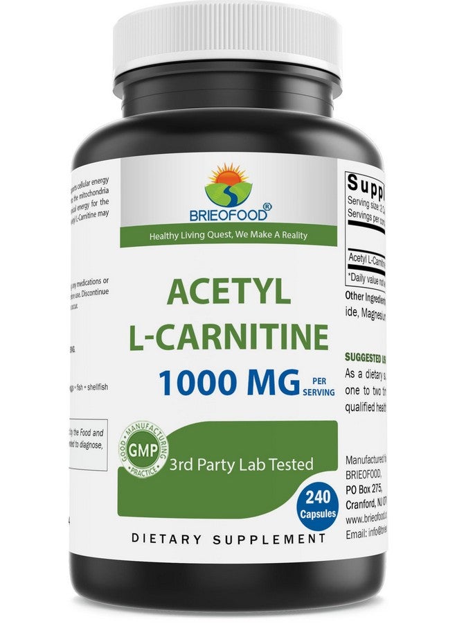 Brieofood Acetyl L-Carnitine 1000 mg Per Serving- 240 Capsules. Gluten-Free, Non-GMO. - Image 1