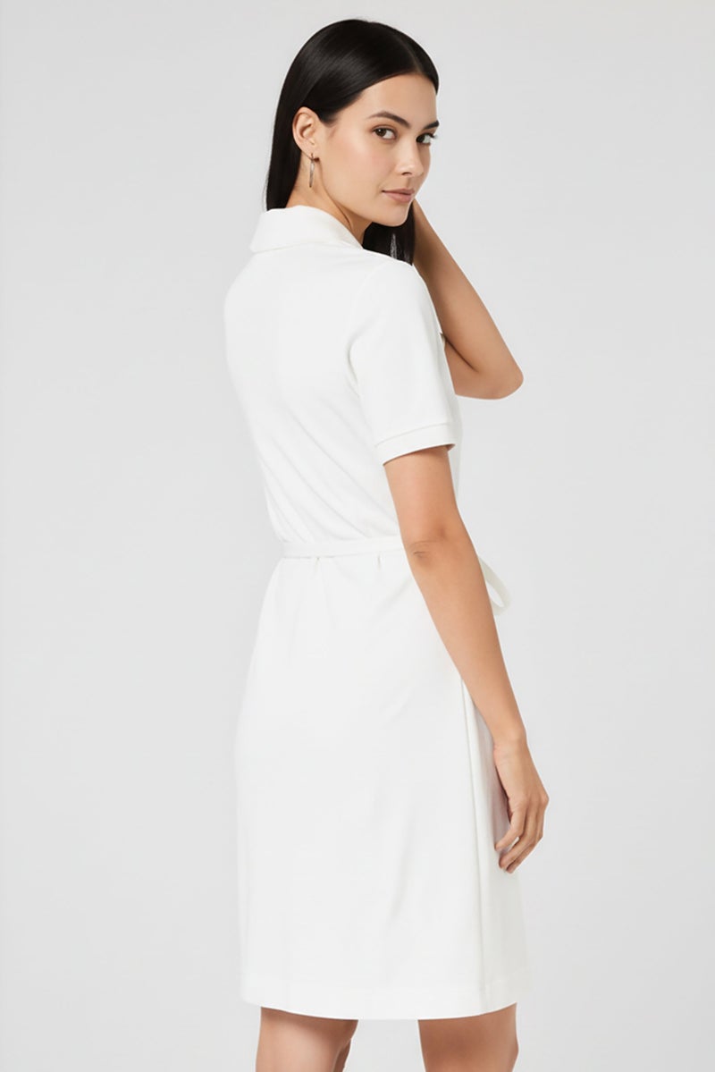 LACOSTE فستان ملفوف مزخرف للنساء، أبيض - Image 4