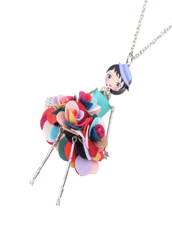 BONSNY Paris Doll Necklace Dress Handmade Pendant Amellie Alloy Metal FloweR Crystal Long Chain Fashion Jewelry (Multicolor) - Image 4