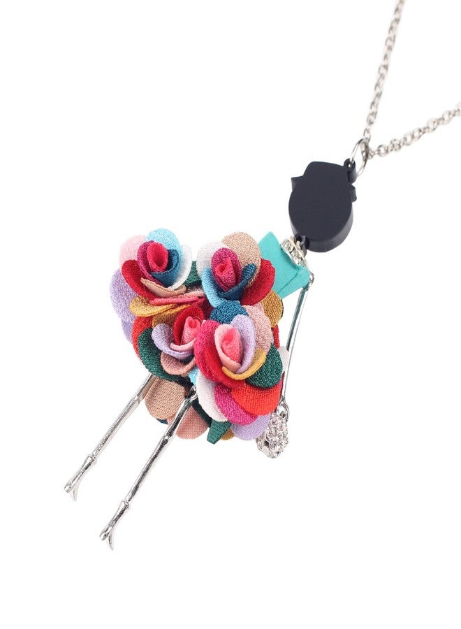 BONSNY Paris Doll Necklace Dress Handmade Pendant Amellie Alloy Metal FloweR Crystal Long Chain Fashion Jewelry (Multicolor) - Image 5