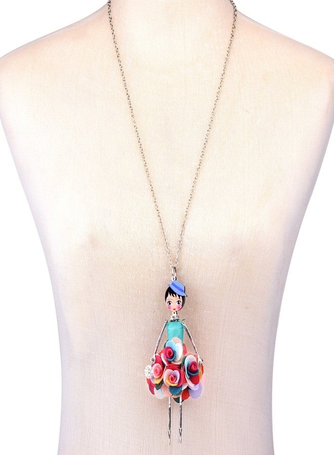 BONSNY Paris Doll Necklace Dress Handmade Pendant Amellie Alloy Metal FloweR Crystal Long Chain Fashion Jewelry (Multicolor) - Image 3