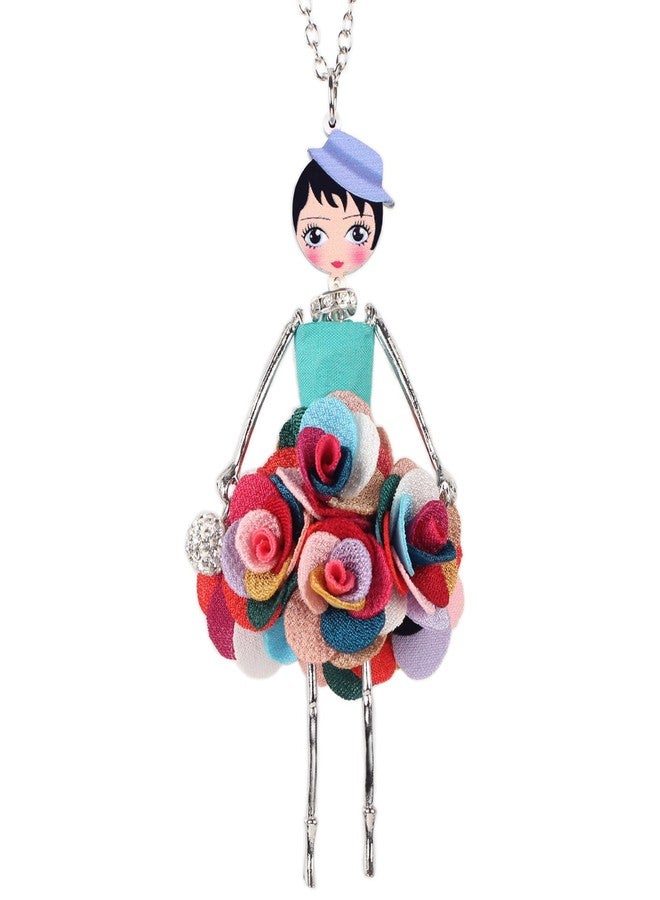 BONSNY Paris Doll Necklace Dress Handmade Pendant Amellie Alloy Metal FloweR Crystal Long Chain Fashion Jewelry (Multicolor) - Image 1