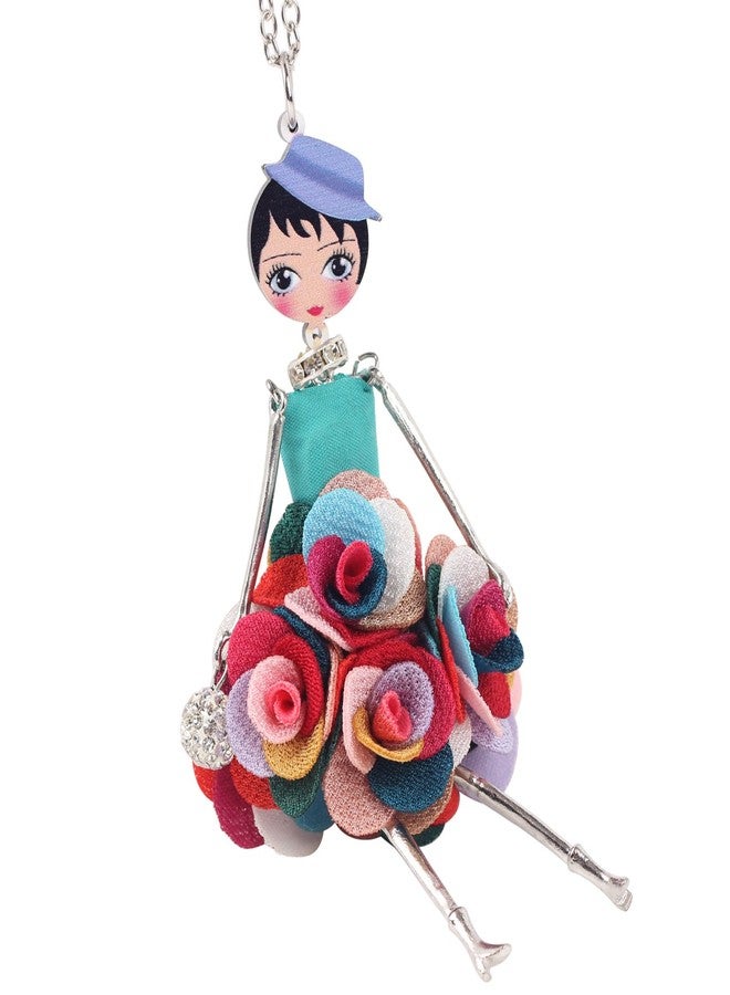 BONSNY Paris Doll Necklace Dress Handmade Pendant Amellie Alloy Metal FloweR Crystal Long Chain Fashion Jewelry (Multicolor) - Image 2
