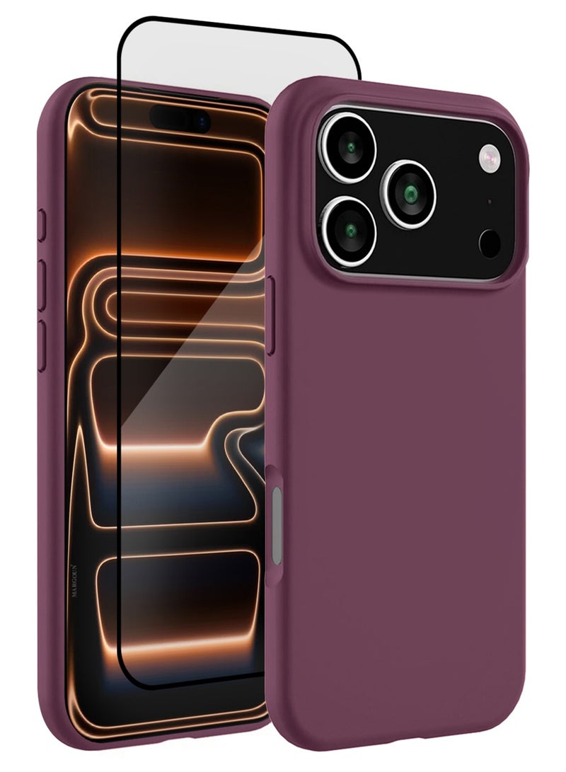 CATANES 2 Packs Silicone Protective Phone Case for iPhone 17 Pro - Soft Anti-Scratch Microfiber Lining Ultra Slim Drop Protection Phone Cover with 3D Screen Protector - Burgundy