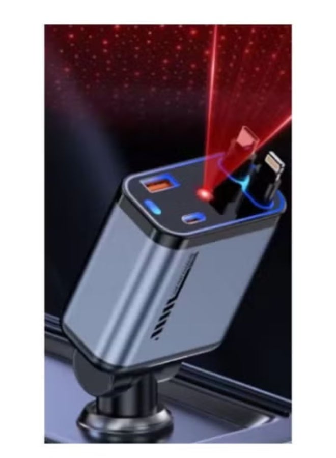 SMARTX 4 in 1 Retractable Starry Stars Proof Best Car Charger, Retractable Car Charger with Star Projector & LED, Fast Car Charging Phone, Retractable Car Phone Charger with Retractable Cables for Phone - Image 2