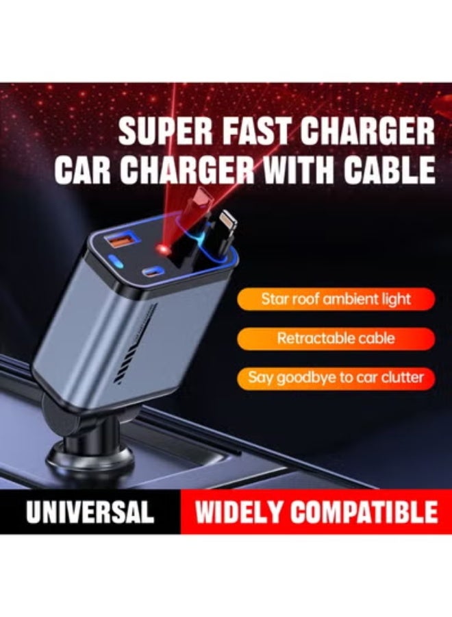 SMARTX 4 in 1 Retractable Starry Stars Proof Best Car Charger, Retractable Car Charger with Star Projector & LED, Fast Car Charging Phone, Retractable Car Phone Charger with Retractable Cables for Phone - Image 5