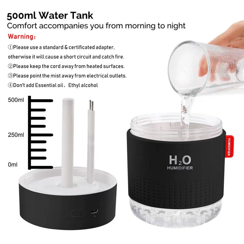 MOVTIP Portable Mini Cool Mist Humidifier, 500ml USB Personal Desktop Humidifier for Baby Bedroom Travel Office Home, Auto Shut-Off, 2 Mist Modes, Super Quiet (Black) - Image 5
