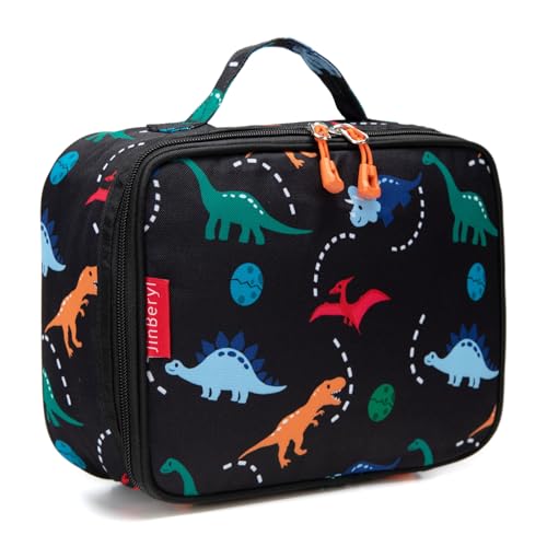 JinBeryl Insulated Lunch Box Bag for Kids Boys, Size for Preschool, Kindergarten, or Travel, Dinosaur Black - Image 1