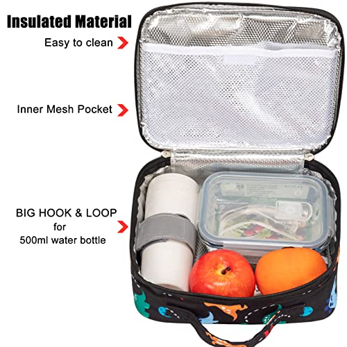 JinBeryl Insulated Lunch Box Bag for Kids Boys, Size for Preschool, Kindergarten, or Travel, Dinosaur Black - Image 4