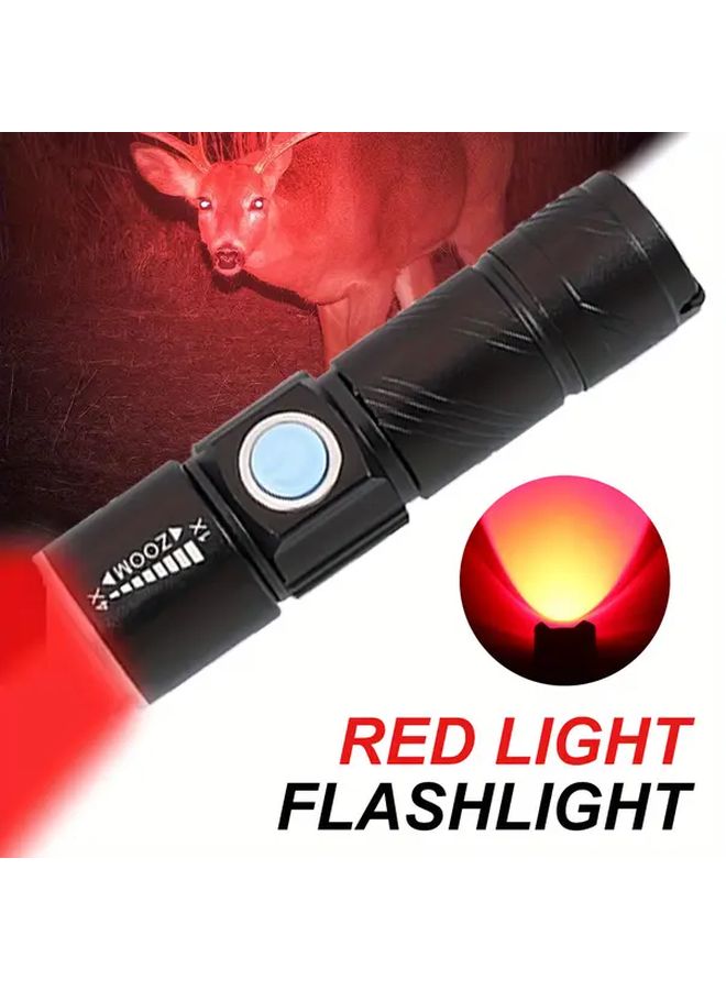 Rechargeable USB Flashlight Red LED Torch 3 Mode Zoom Aluminum Alloy For Astronomy Aviation - Image 2