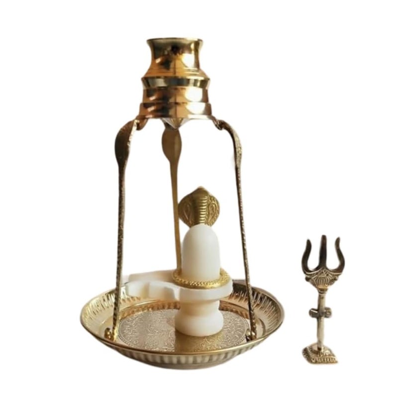 Salvus APP SOLUTIONS Sacred Harmony Marble Shivling with Brass Snake Brass Stand Abhishek Kalash and Trishul Divine Symbols of Worship and Spiritual Connection ShivlingNaagLotaSatandTrishul - Image 1