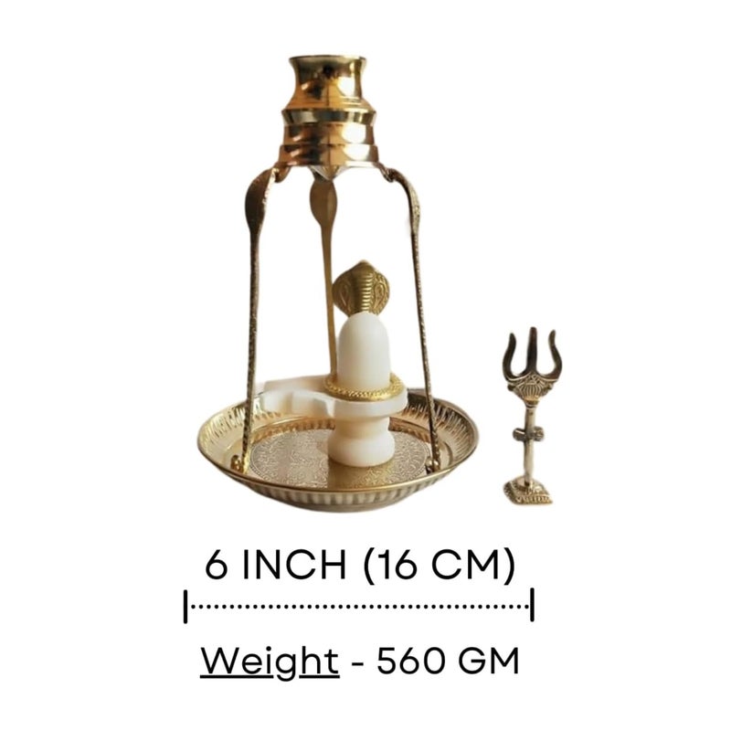 Salvus APP SOLUTIONS Sacred Harmony Marble Shivling with Brass Snake Brass Stand Abhishek Kalash and Trishul Divine Symbols of Worship and Spiritual Connection ShivlingNaagLotaSatandTrishul - Image 2