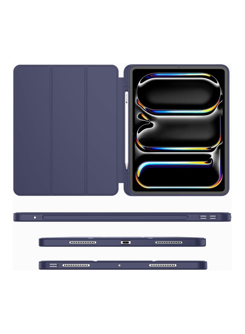 iPad Pro 11 Inch Case M4 (2024 5th generation) with Pencil Holder, [Support Pencil Pro and Pencil (USB-C)]，Trifold Stand Smart Case with Soft TPU Back, Auto Wake/Sleep (Dark Blue - Image 2