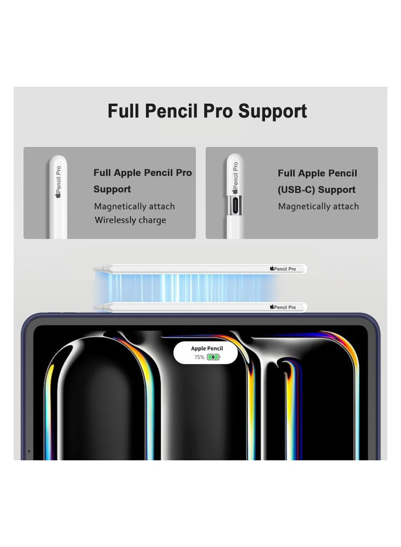 iPad Pro 11 Inch Case M4 (2024 5th generation) with Pencil Holder, [Support Pencil Pro and Pencil (USB-C)]，Trifold Stand Smart Case with Soft TPU Back, Auto Wake/Sleep (Dark Blue - Image 4