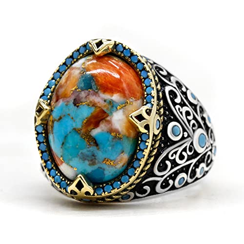 Artever S925 sterling silver men's turquoise ring Türkiye style pure handmade silver ring, suitable for daily wear gift giving (11) - Image 2